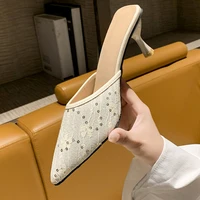 summer high heels women slippers pumps 2022 new trend sexy high heels shoes fashion shiny sandals dress party mules
