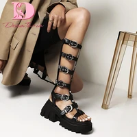 fashion new gothic women sandals 2022 summer rome chunky high heels black platform buckle strap cool lady sandals big size 36 43