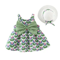 summer toddler clothes korean cute dot sleeveless cotton newborn baby girls beach dresses infant princess dresssunhat bc2048