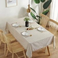 modern linen tablecloth decoration blue daisy printed tassel lace rectangular table cloth picinc mat living room home decor