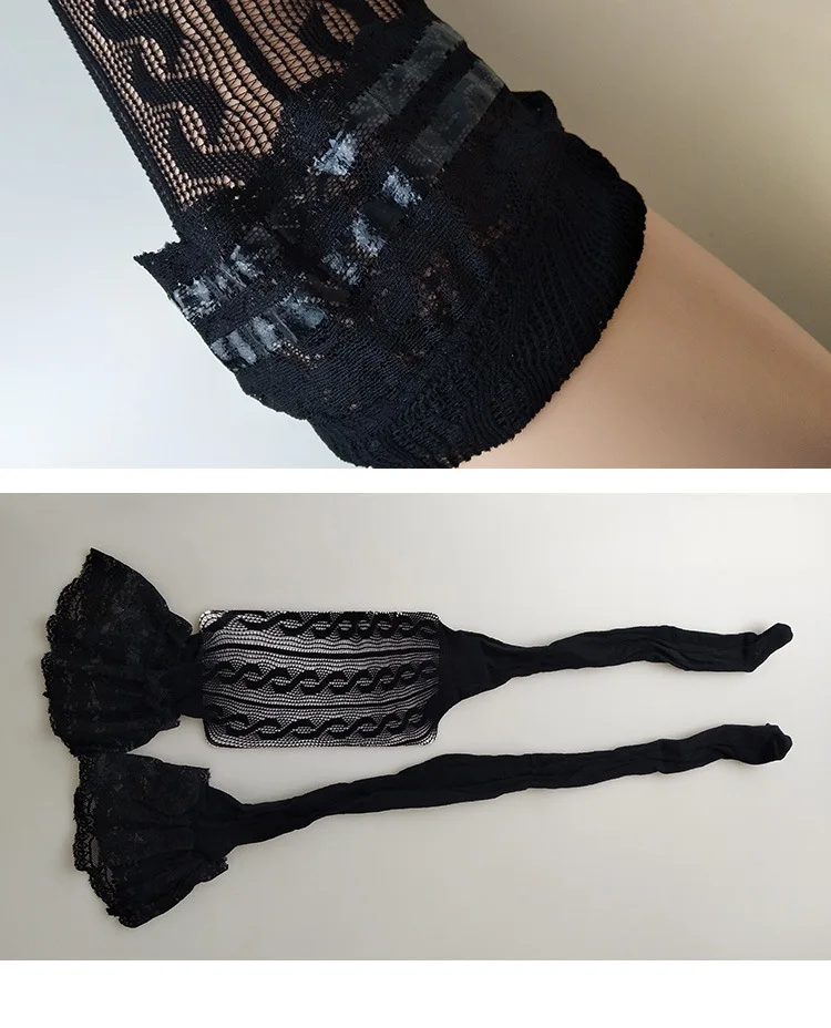 Women Lace Stockings Silicone Anti Slip Thigh High Socks Twists Shape Crochet Fishnets Lingerie Night Clubwear