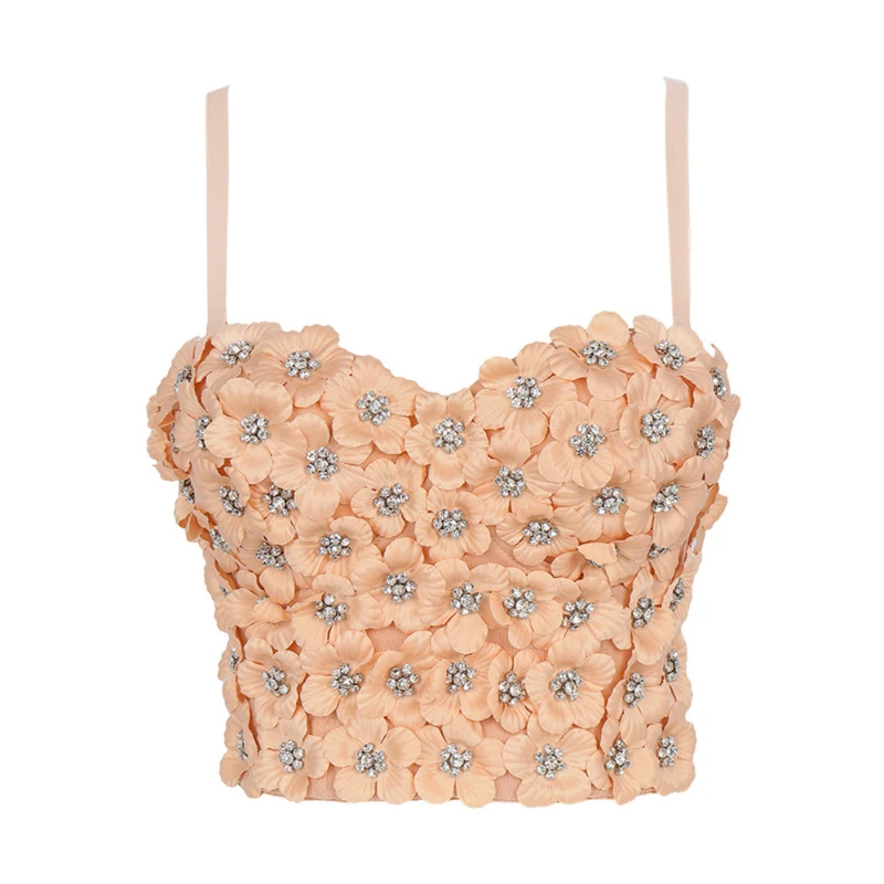 

Flower Diamond-Studded Cropped Tops Women's Corsets Top Push UpTube Bra Dancing Rave Festival Sling Lingerie Corselets Top Vest