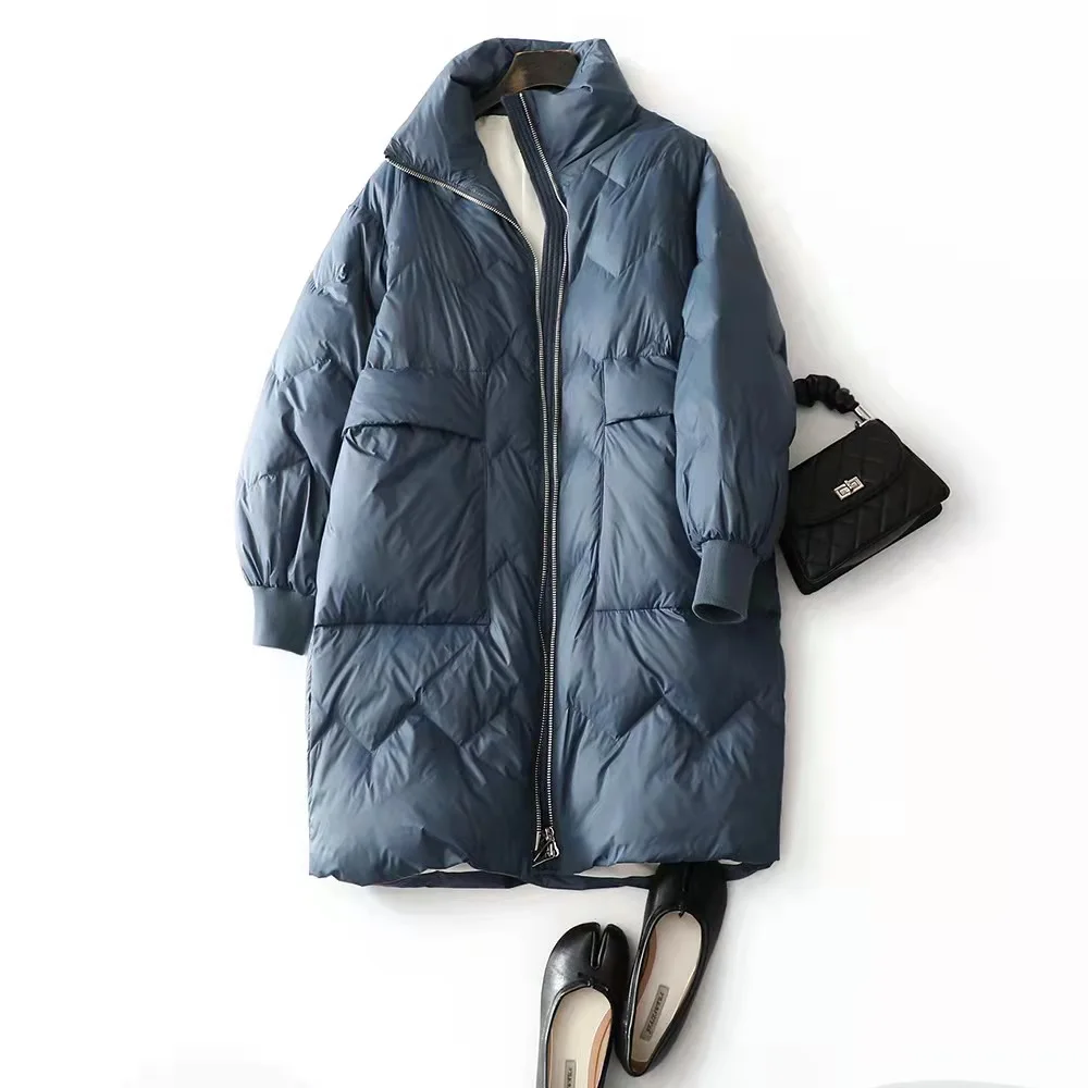 

2022 new winter new simple fashion high down-filled net color models long down jacket women