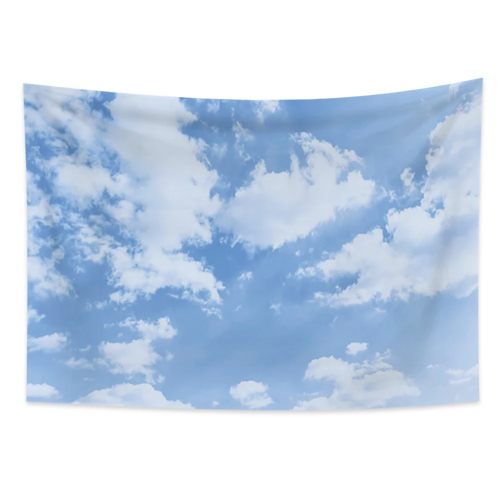 Blue Sky White Cloud Tapestry Wall Hanging Bohemian Psychedelic Wall Decoration Beach Towel Polyester Yoga Blanket