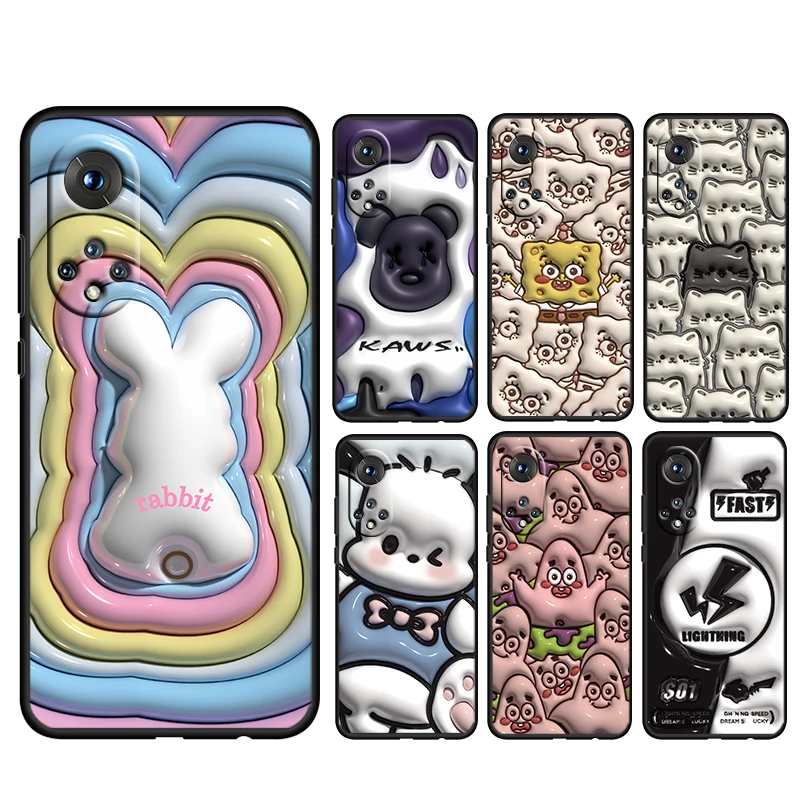 

3D Vision Rabbit Naive Cute For Honor 70 60 50 X30 9C 9X 9A 8X MAX Pro Plus Lite SE Soft Silicone Black Phone Case