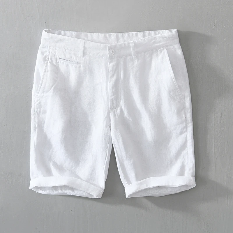 Pure Linen Shorts for Men 2021 Summer New Fashion Solid White Loose Holiday Shorts Man Casual Plus Size Button Fly Short Pants