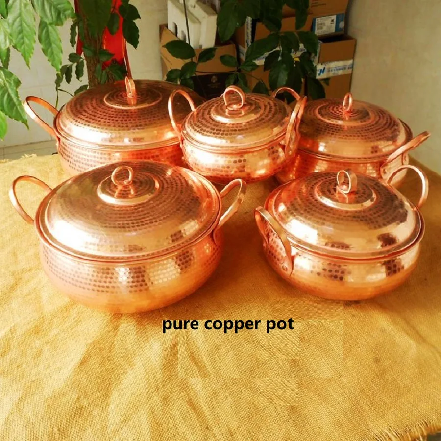 

Pure Copper Pot Double Handle Stew Steam Soup Purple Deep Casserole Steamer Handmade