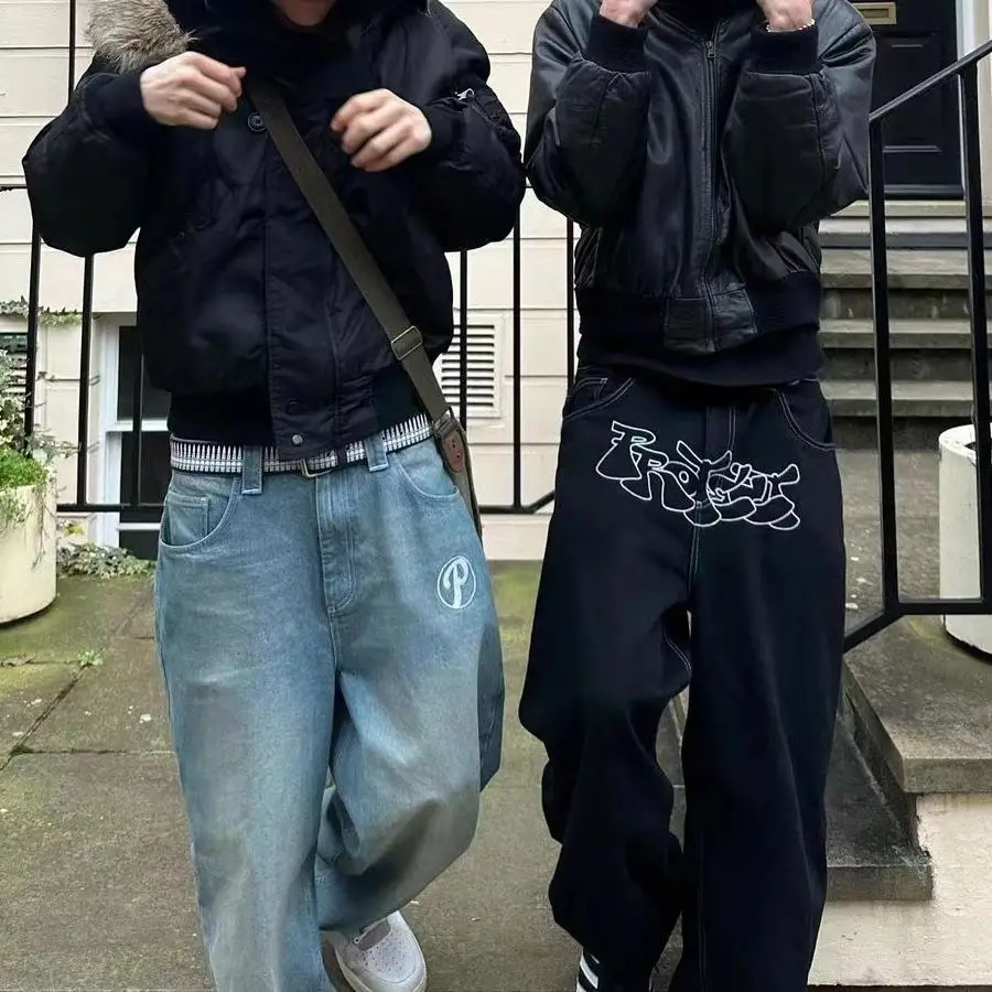 

Harajuku Denim Men's Streetwear Men's Trend Printing Baggy Jeans Fashion Y2K Jeans Women's Casual Ins High Street Trousers New