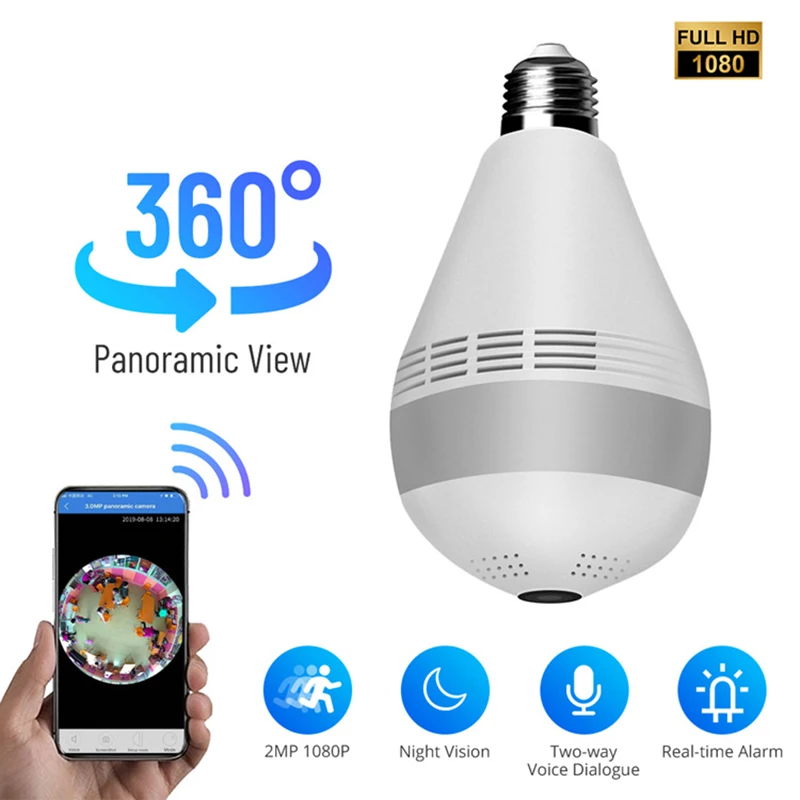 

Smart Bulb Mini Camera Wireless Security Protection WiFi Baby Monitor 360° Fisheye Remote Surveillance Cameras Hidden TF Card