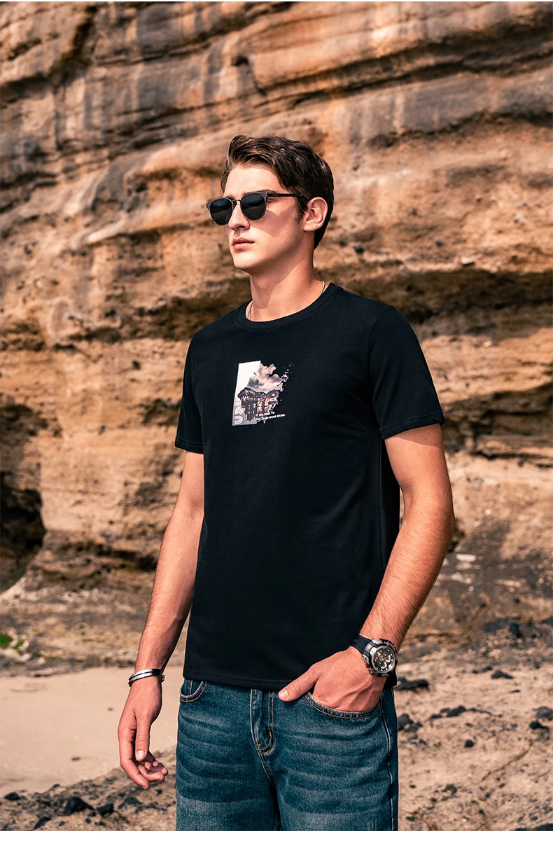 

Y1408 fashion brand creative Wuzhen landscape printing half-sleeved T-shirt