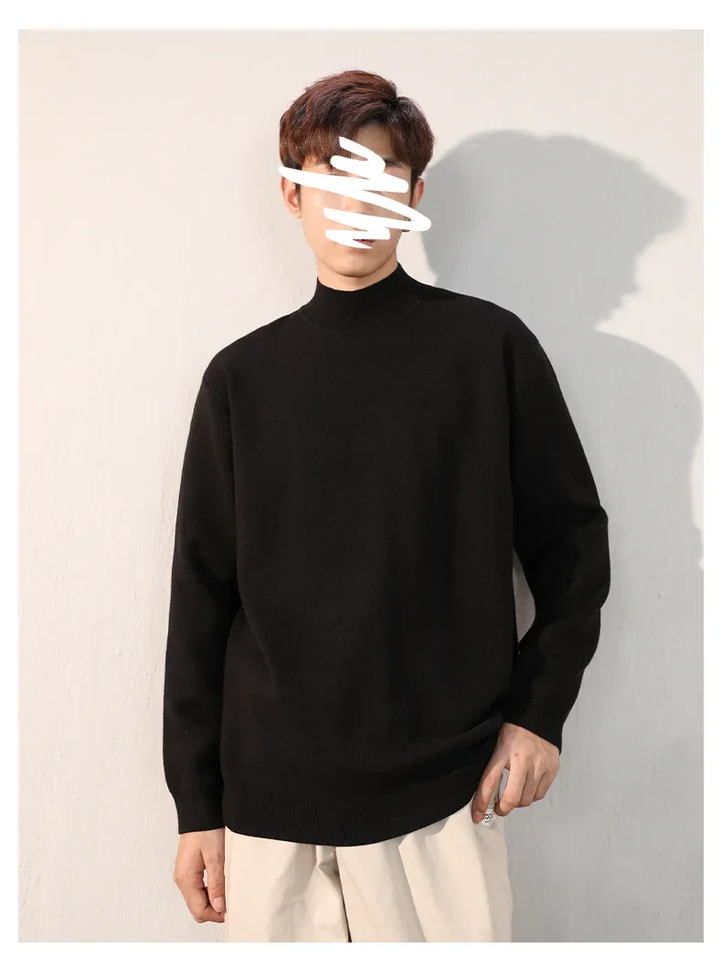 Мужской свитер-поло с высоким воротником и флисовой подкладкой теплый