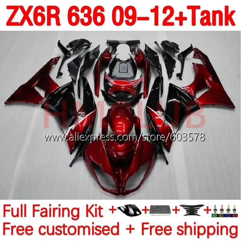 

+ Tank OEM для KAWASAKI NINJA ZX636 ZX-6R ZX 6R 6 R 636 ZX-636 ZX6R 09 10 11 12 2009 2010 2011 2012 обтекатель 205No.2 винно-красный blk