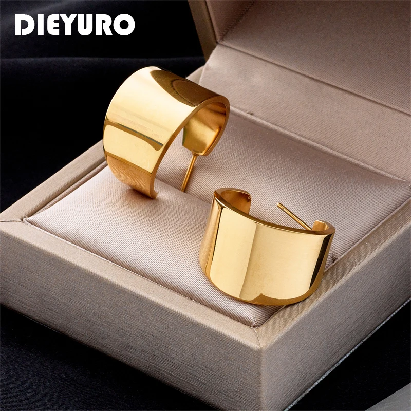 

DIEYURO 316L Stainless Steel Women Stud Earrings High Quality 2-Color Rust Proof Earrings Girls Party Jewelry Gift Drop shipping