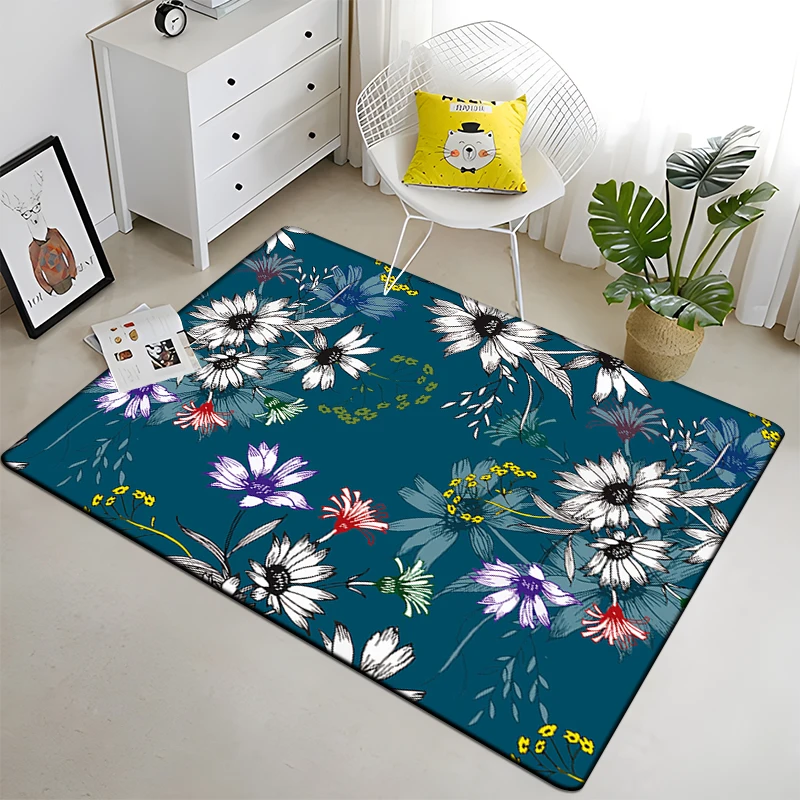 Cartoon Flower Beautiful Painting Carpet for Living Room Large Area Rug Black Soft Carpet Home Decoration Mats Boho Rugs