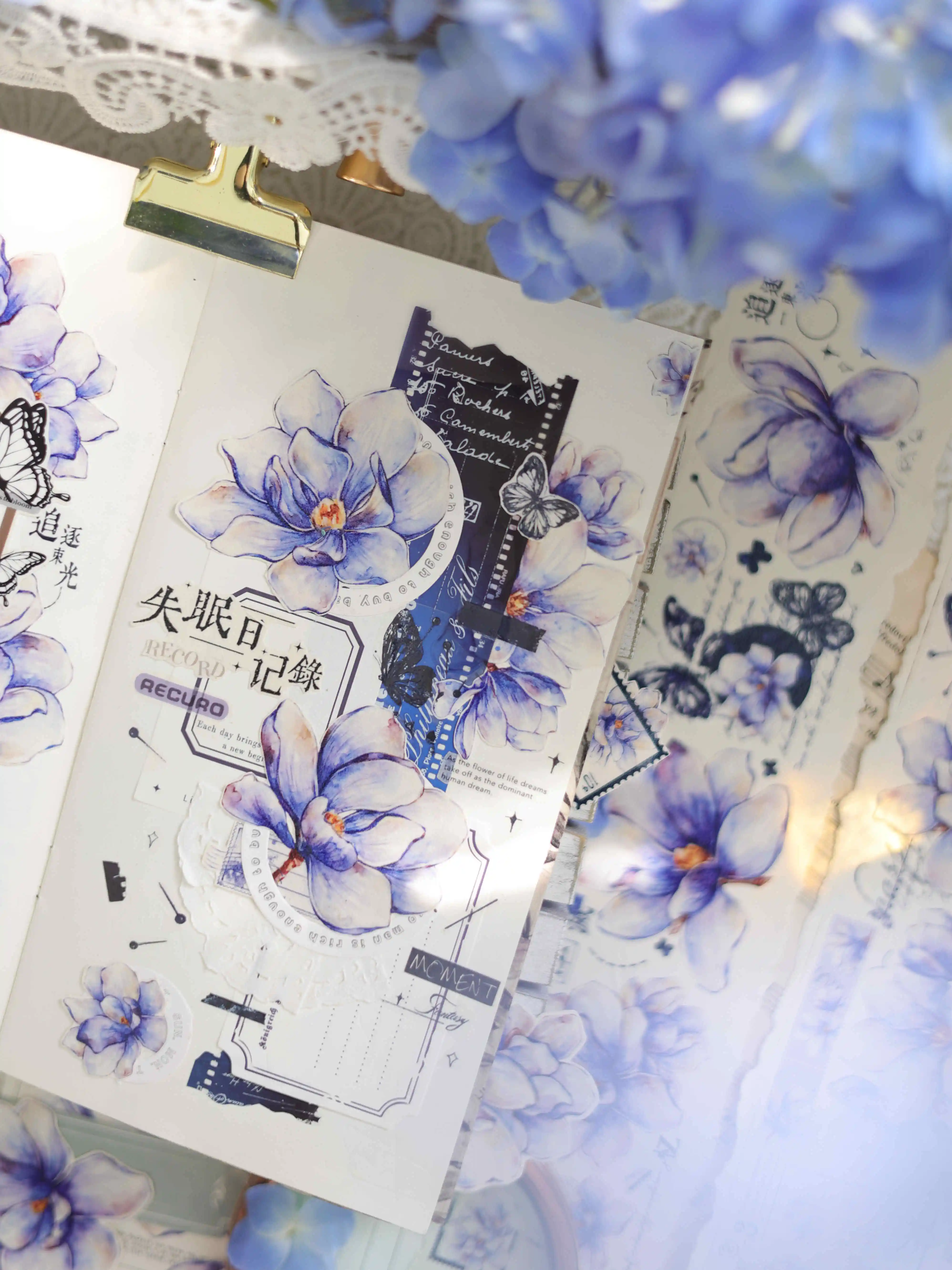 Xiao Bai Jia деревянная синяя винтажная Синяя Магнолия большой цветок Washi petdiary лента 6