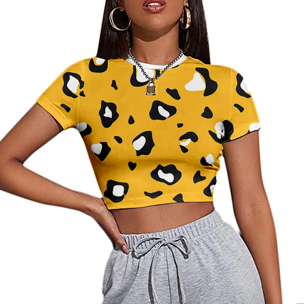 

Cross Border New Women's Animal Texture Print Slim Fit Short Sleeve T-Shirt