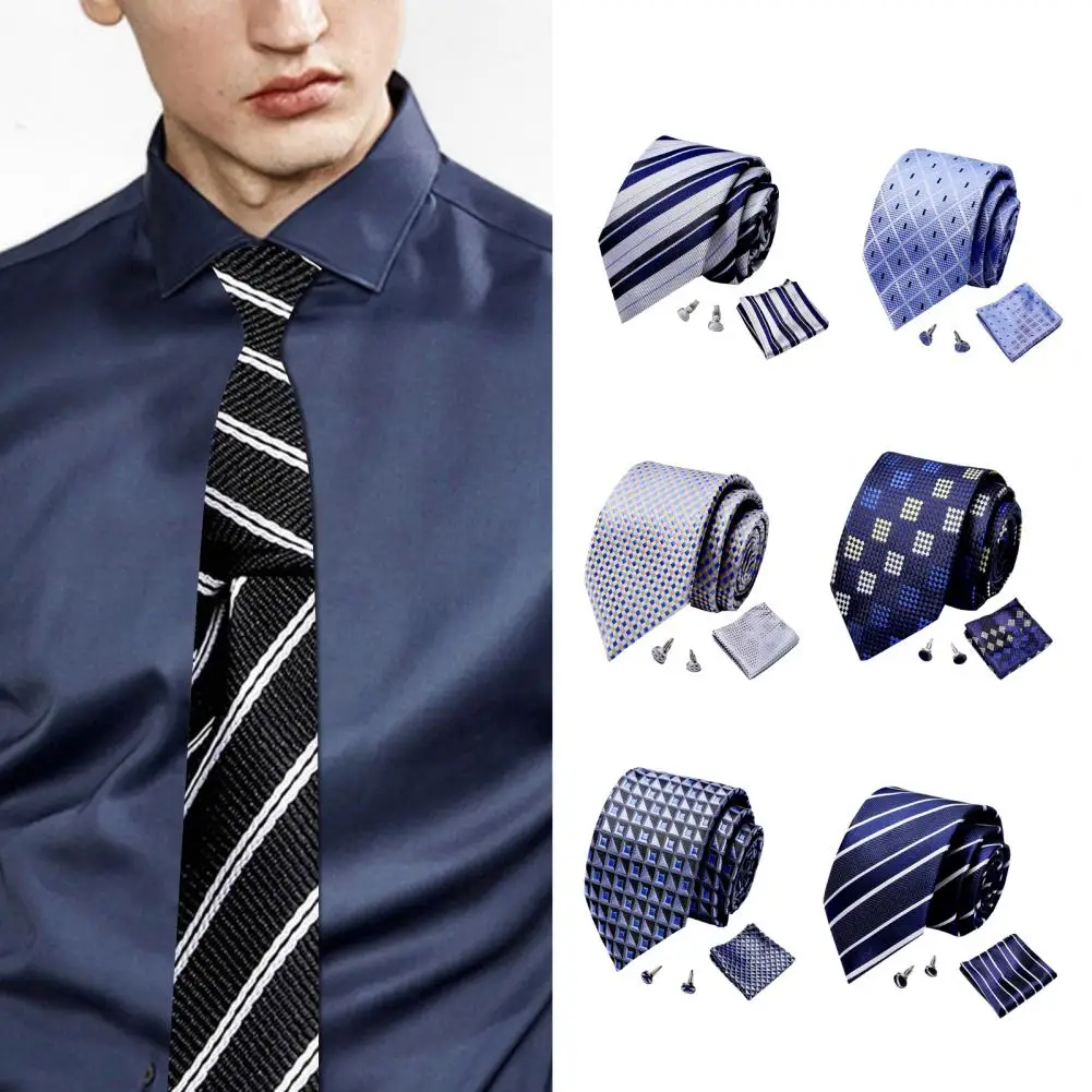 

Tie Cufflink Pocket Square Set Stylish Wedding Necktie Cufflink Set Smooth Surface Pocket Square Tie Set