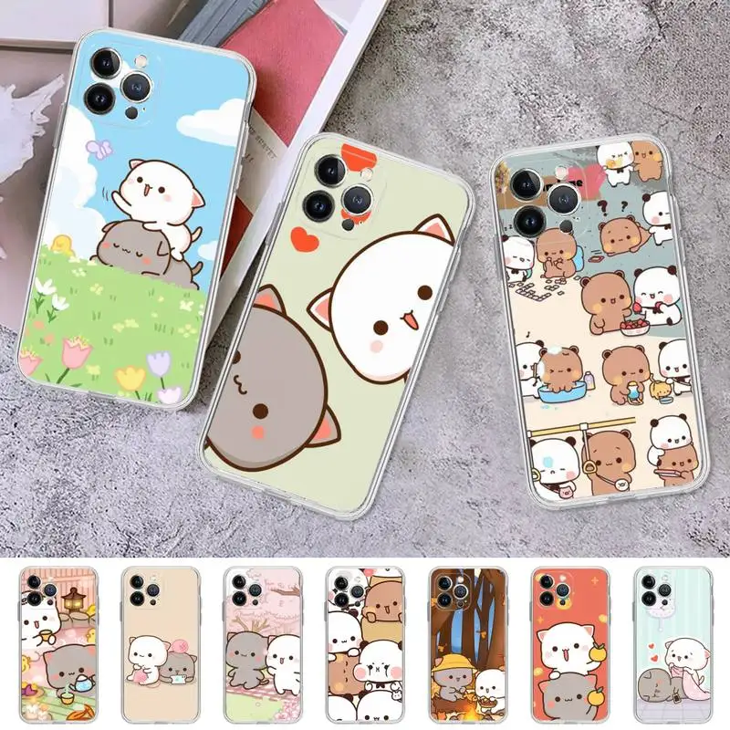 

RuiCaiCa Mochi Peach Cat Phone Case For iPhone 8 7 6 6S Plus X SE 2020 XR XS 14 11 12 13 Mini Pro Max Mobile Case