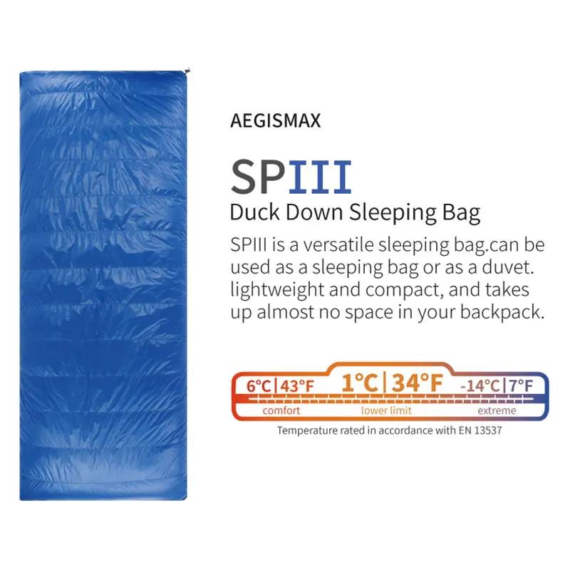 

AEGISMAX SPIII Outdoor Camping Envelope Type 650FP White Duck Down Spring Autumn Sleeping Bag