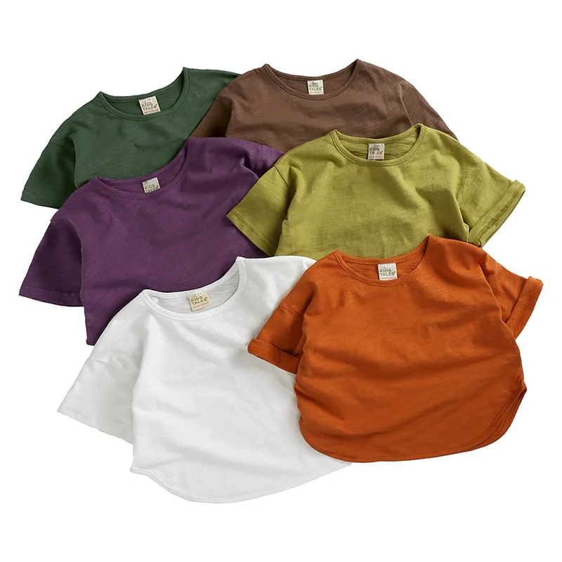 

Children Casual Candy Color Short Sleeves Tops Baby Girl Comfortable Loose Cotton T-shirt Kid Boy Summer New Arrival Clothes