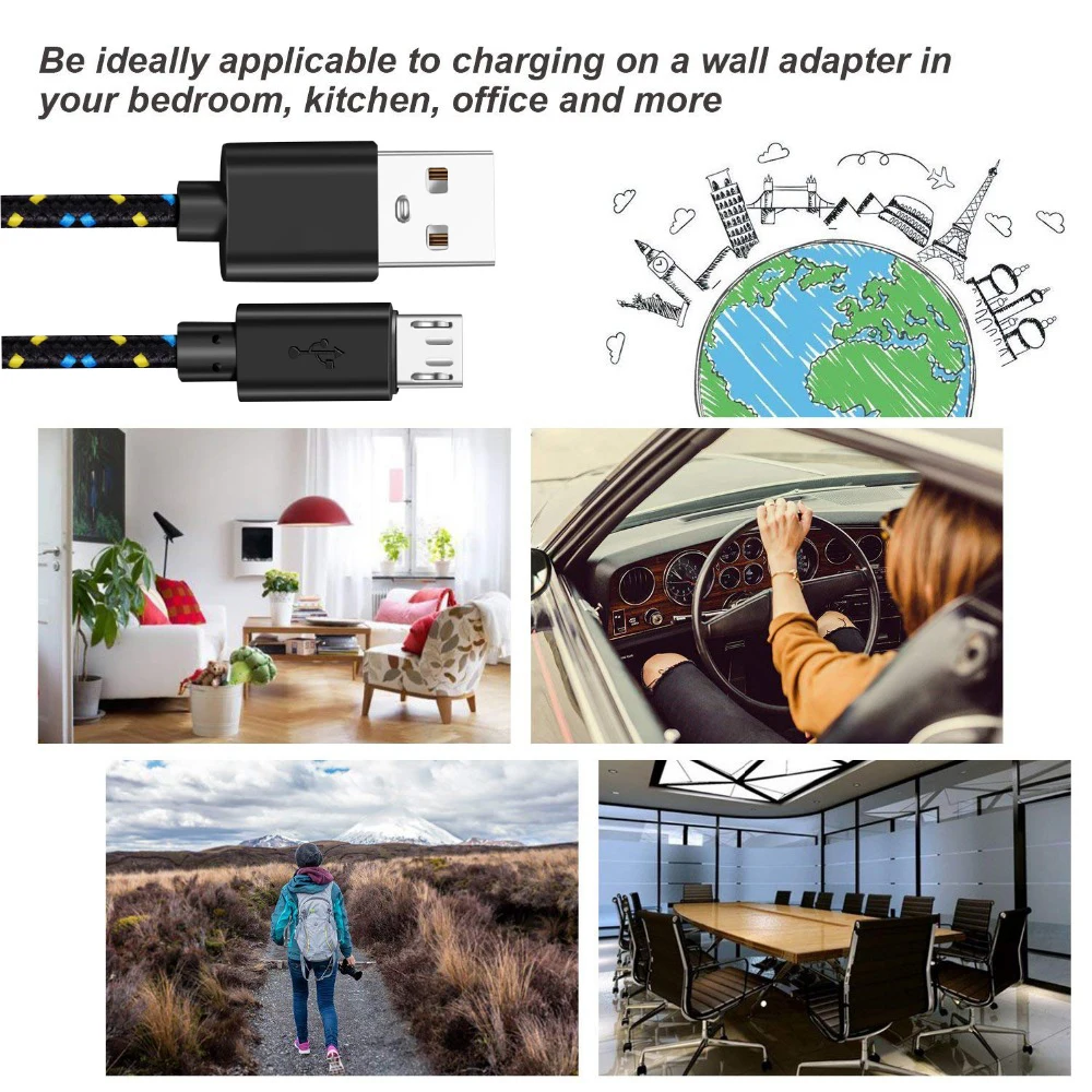 1m/2m/3m Nylon Braided Micro USB Cable Data Sync USB Charger Cable For Samsung Huawei Xiaomi HTC Android Phone USB Micro Cables