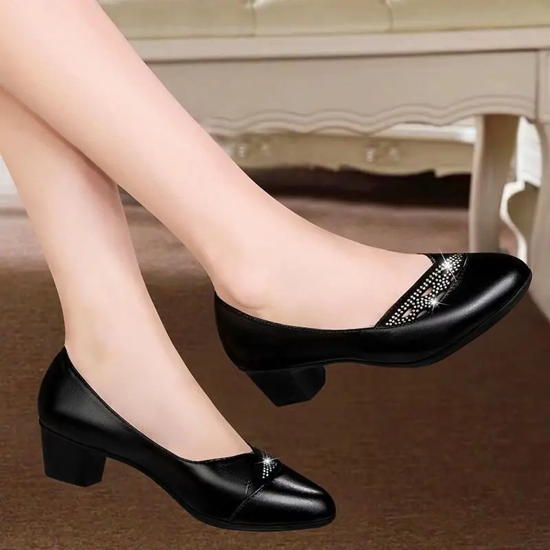 Женские классические туфли на каблуке коричневые туфли-лодочки с круглым носком