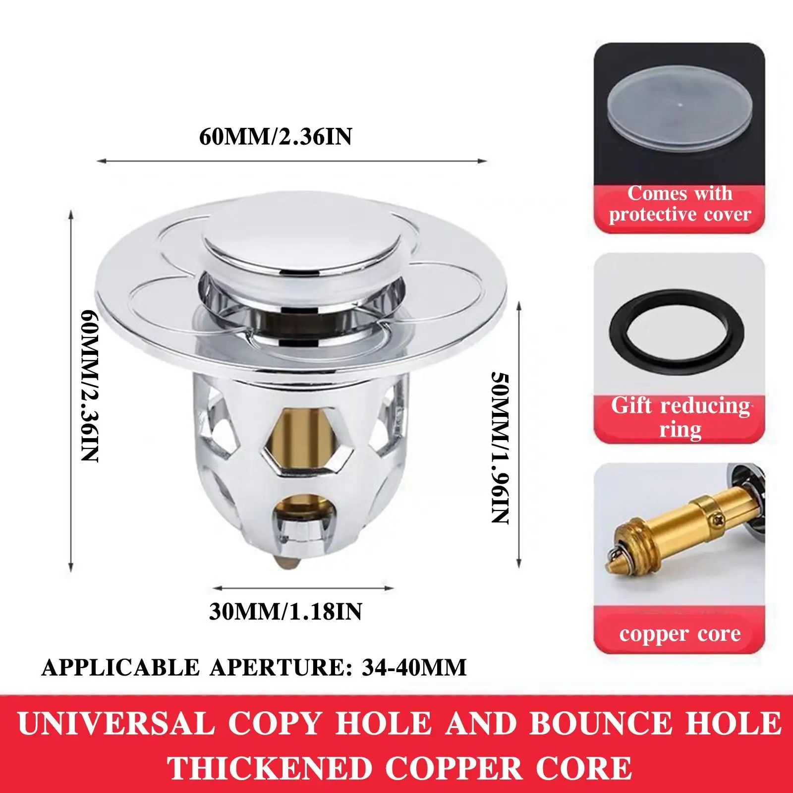 

New Bathroom Steel Push Down Bounce Core Bath Sink Shower Stopper Hair Drain Bathroom Strainer Basin Tool Filter D5y8