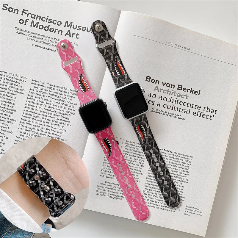 

Silicone Printed band for Apple watch 7 41mm 45mm correa 38/42mm Decoration belt bracelet iWatch serie 5 4 SE 6 44mm 40mm strap