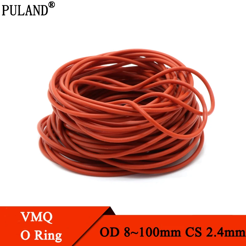 

10Pcs Red Silicone O Ring Gasket CS 2.4mm OD 8 ~ 100mm FoodGrade Waterproof Washer Rubber Insulated O Shape Seal