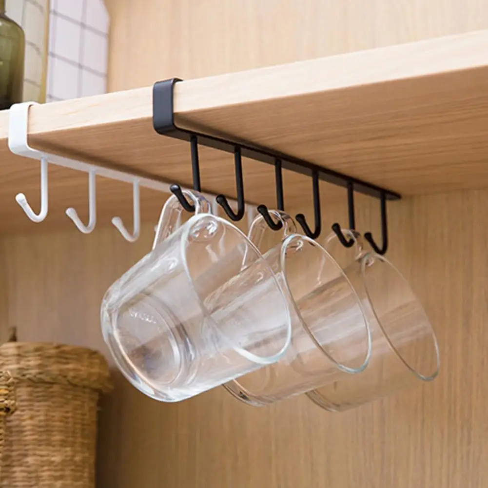 

Kitchen Supplies Multifunctional Hanging Rack Strong Bearing Capacity Metal 6 Hooks Decorative Storage Shelf for Home