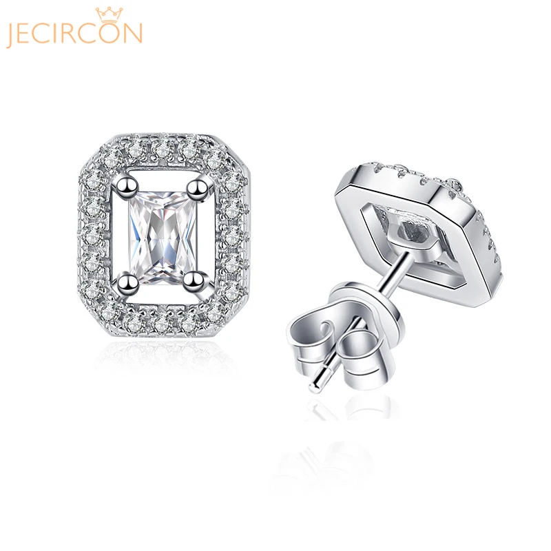 

JECIRCON 0.5ct D Color Moissanite Stud Earrings for Women Rectangular Simitation Diamond Jewelry 925 Sterling Silver Party Gift