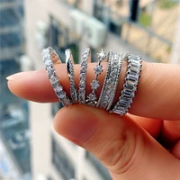 fashion silver color eternity promise rings for women inlaid shine micro paved roundsquare cz stone ring wedding party jewelry