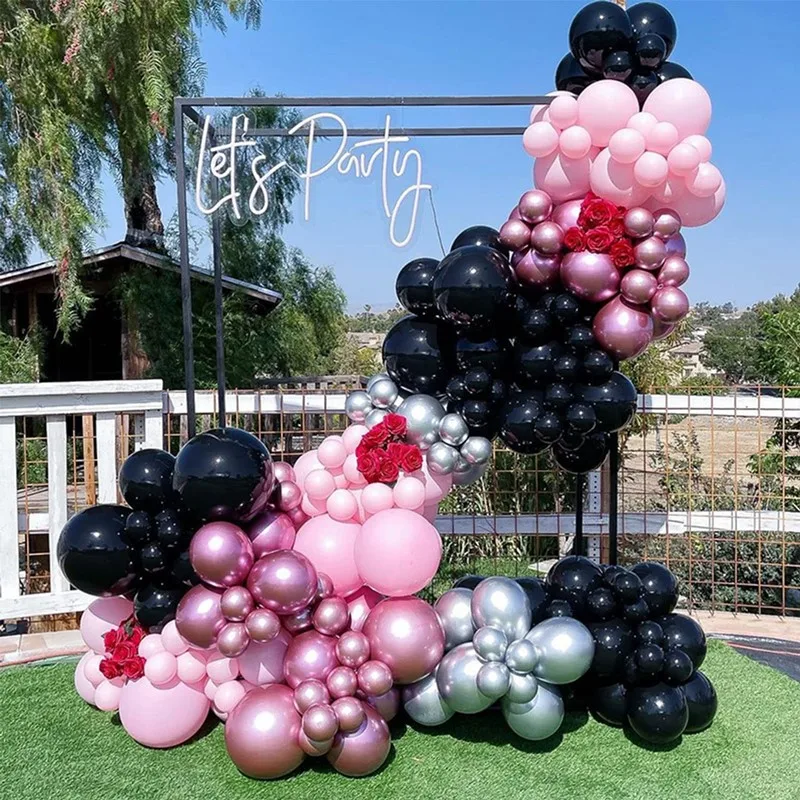 

174pcs Black Pink Balloons Garland Arch Kit Chrome Rose Gold Ballon for Baby Shower Wedding Birthday Graduation Party Decoration