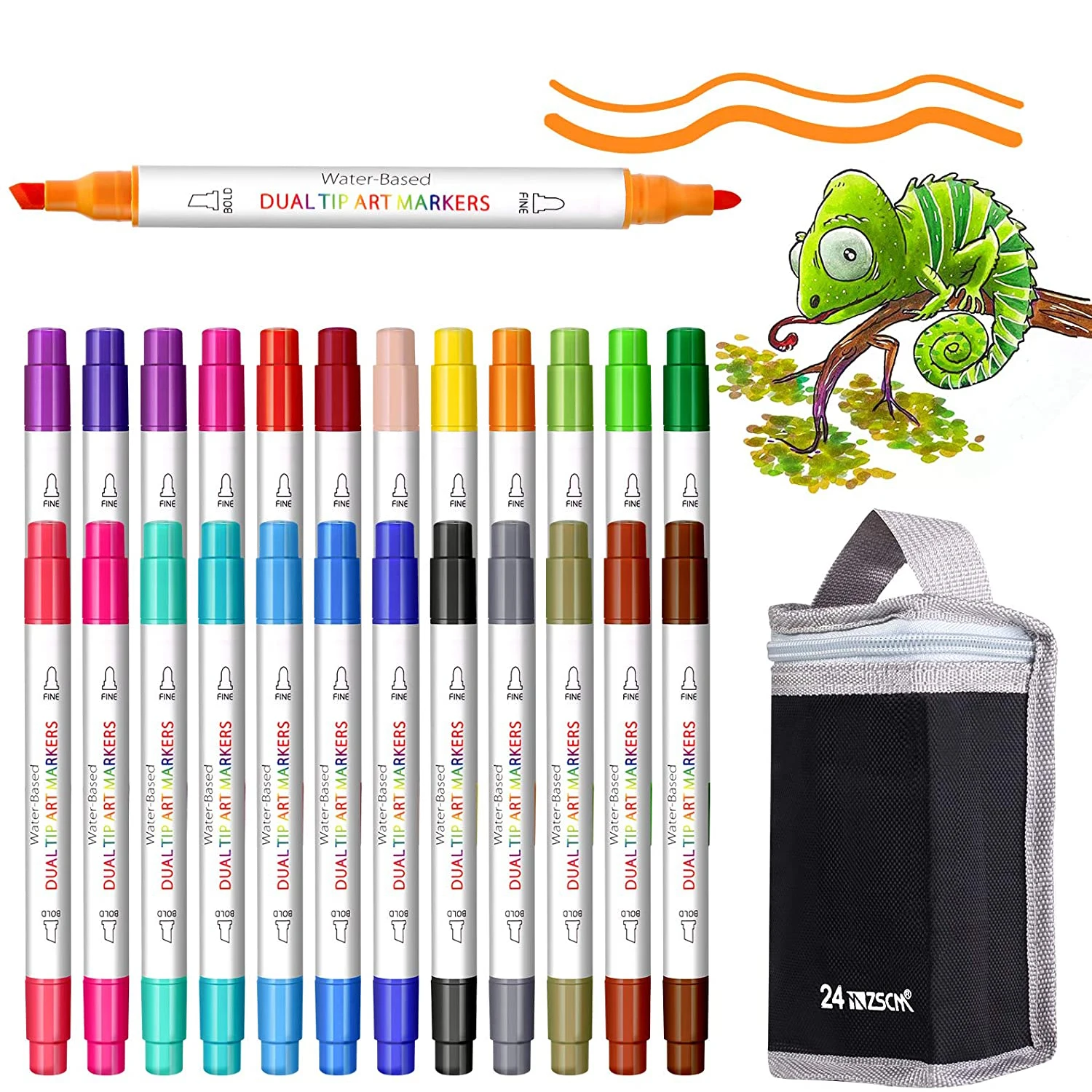 

Dual Tip Paint Pens Adult Coloring Books Markers, 24 Colors Fine&Broad Point Water Based Artist Art Markers Highlighters