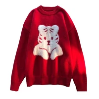 winter warm fashion cartoon tiger animal harajuku pullover womens sweater loose round neck trend lazy wild top sweaters