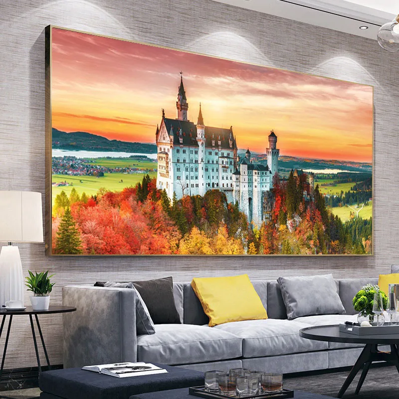 

5D Diamond Painting Castle Sunset Scenery DIY Full Drill Mosaic Diamond Embroidery Landscape Cross Stitch Wall Art Bedroom Decor