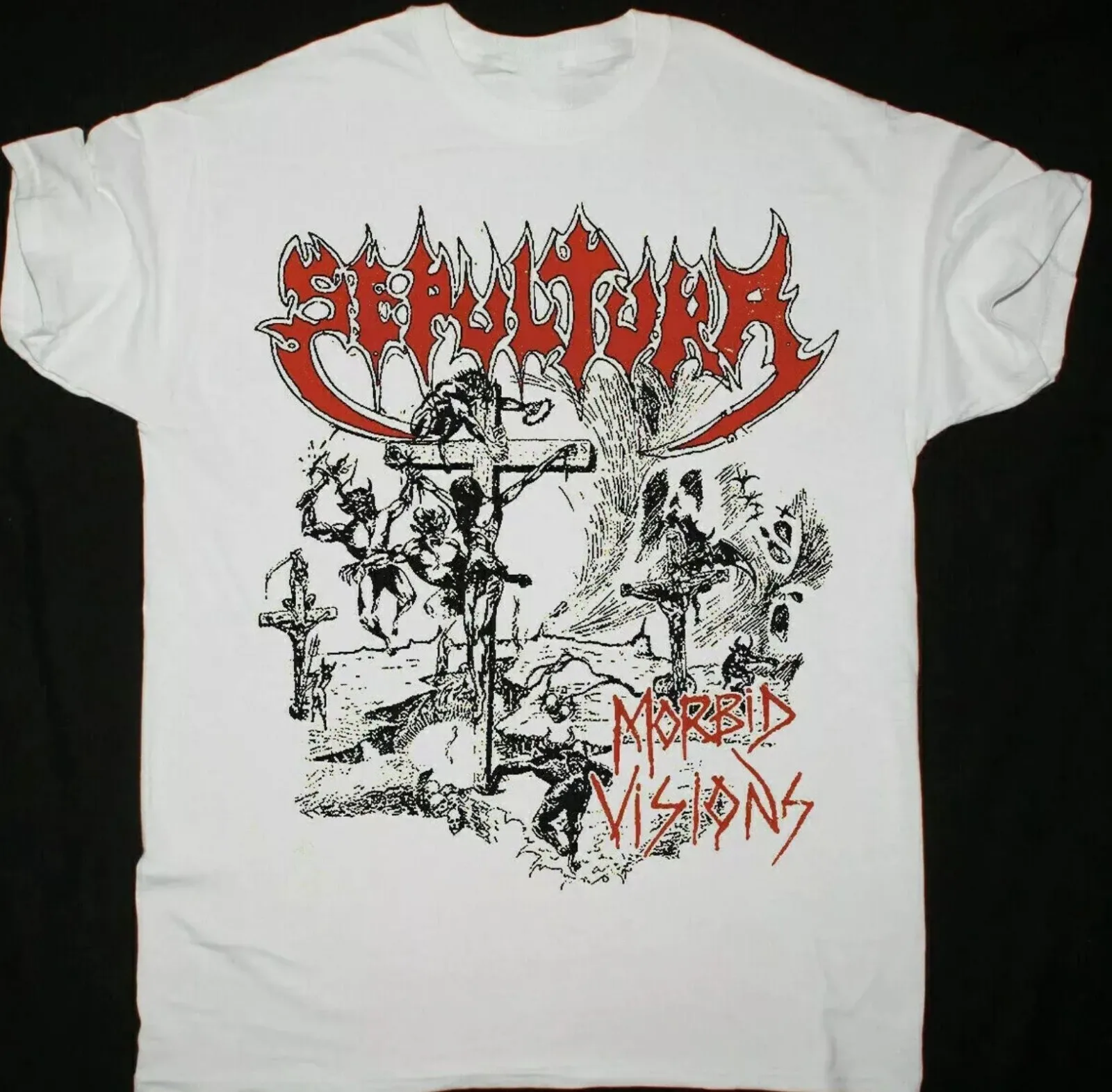 Белая мужская футболка с короткими рукавами SEPULTURA MORBID VISIONS из хлопка (art.: 3920d4fb53cb0) - 3920d4fb53cb0