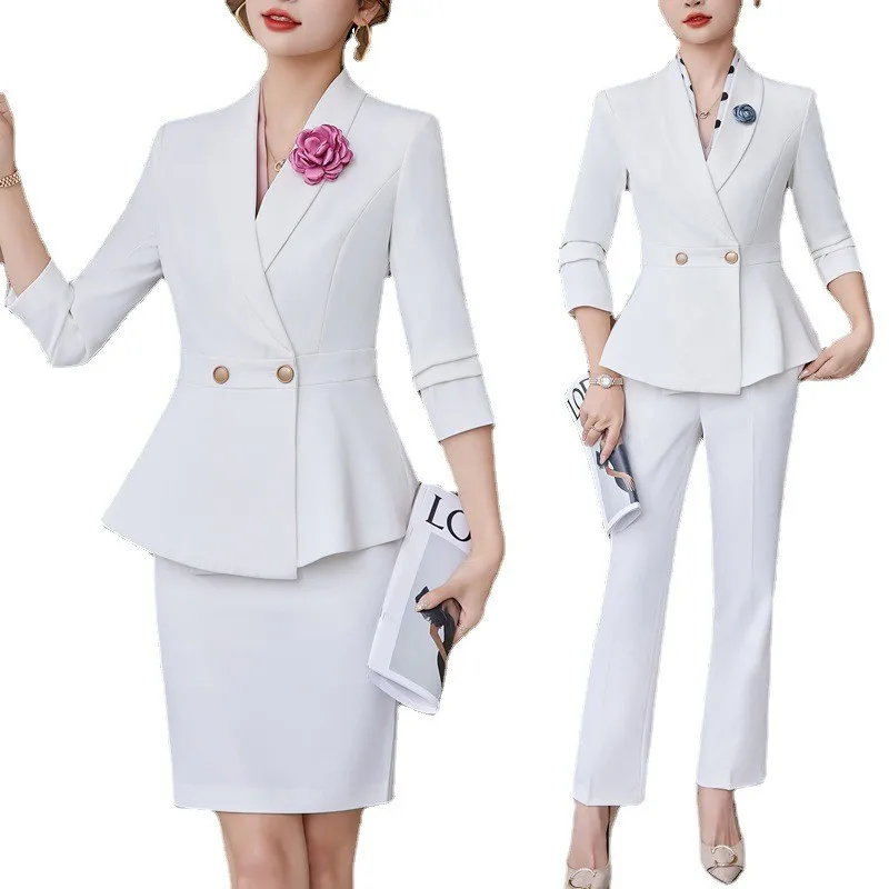 

Осень-зима 2023, Официальный женский белый блейзер, женские деловые костюмы с комплектами, рабочая одежда, офисная униформа, куртка с брюками размера 4XL