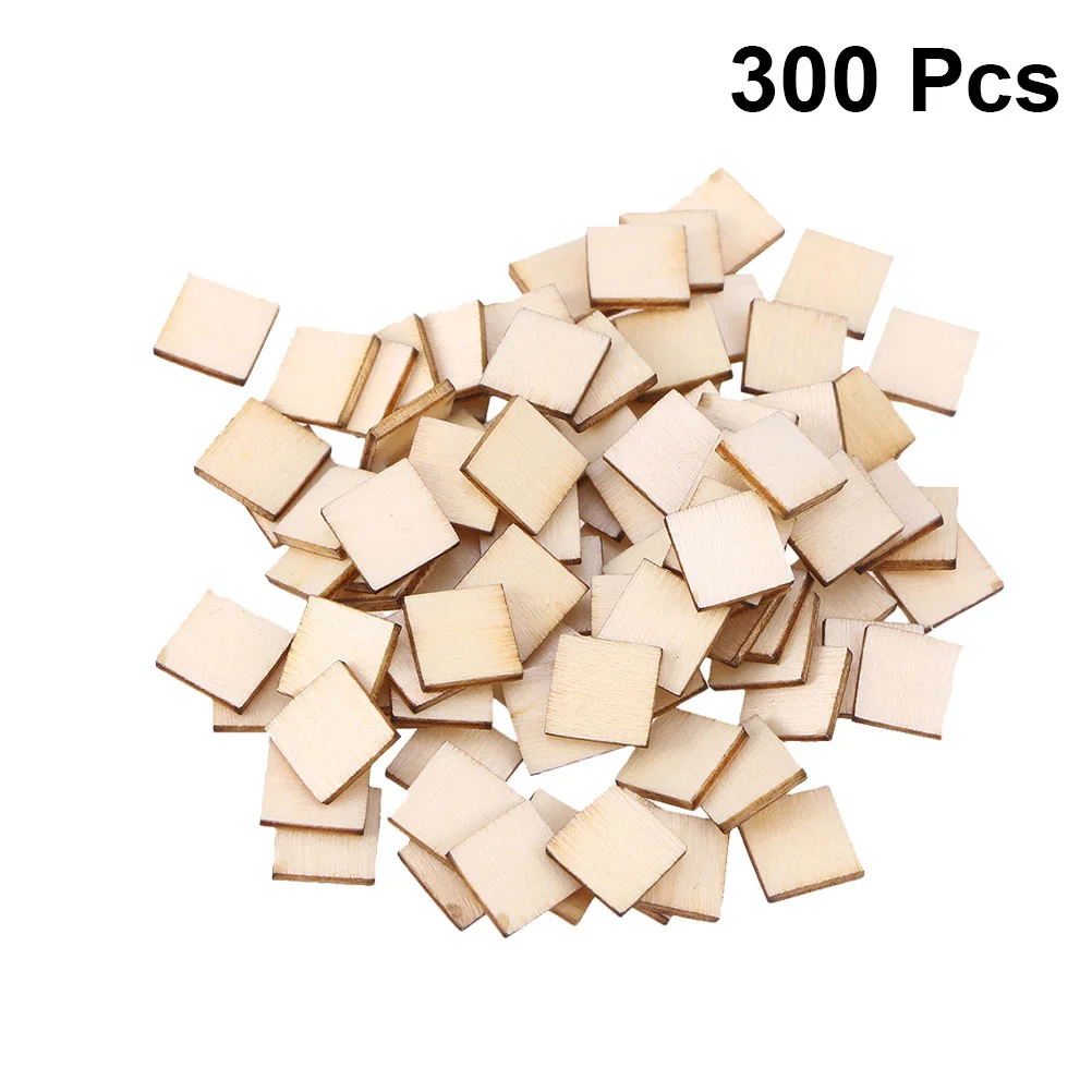 

300 Pcs Wood Pieces Home Decorations Wood Square Cutout Square Wood Slices House Ornaments House Decorations Home