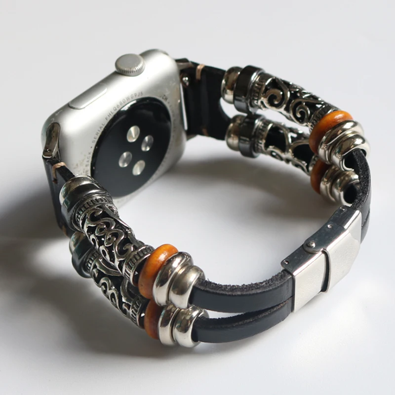 Strap for Apple Watch 7 Band 45mm 44mm 40mm for Iwatch Bands 38mm 42mm Belt Leather Vintage Bracelet for Series 6 5 4 3 SE 41mm