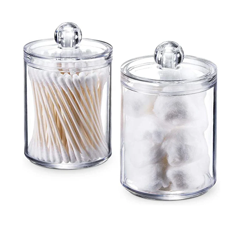 

2 Pack Cosmetics Storage Box Makeup Organizer Bathroom Jar Cotton Swab Cotton Pad Jewelry Round Plastic Box Storage Container