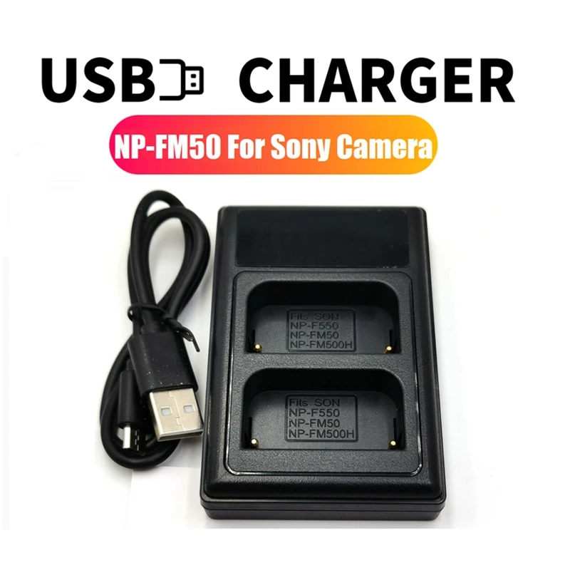 

New NP-FM500H USB Dual Battery Charger For Sony DSLR A200 A300 A350 A450 A500 A550 A560 A580 A700 A850 A900 NP-F550 NP-FM50