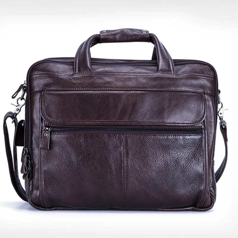 Vintage Genuine Leather Men Briefcase Business Handbag Portable Shoulder Messenger Bag Male 15.6-Inch Laptop Document Tote Bag
