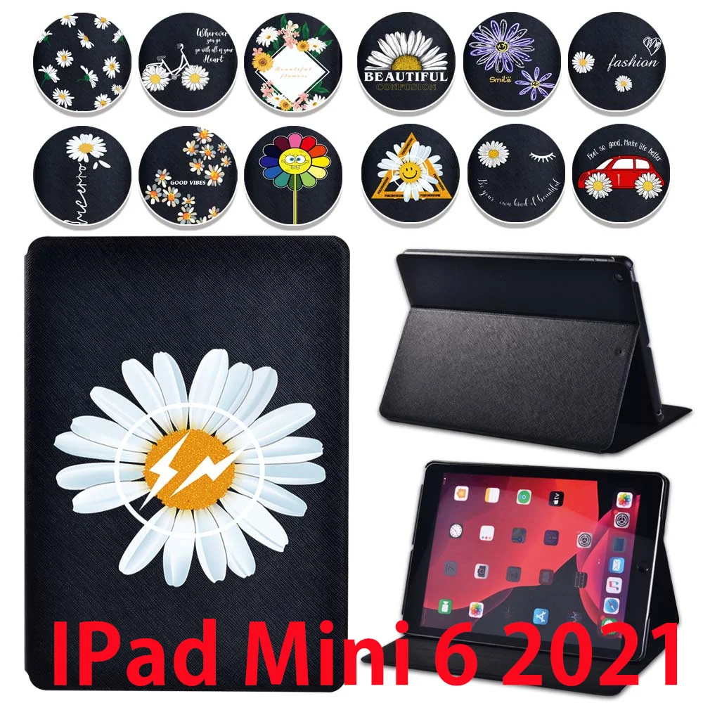 

For IPad Mini 6 Case 2021 PU Leather Flip Cover for IPad Mini 6th Generation 8.3 Inch Daisy Pattern Case Funda