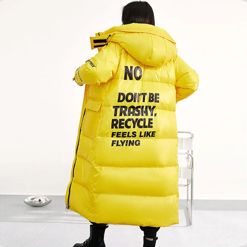 High-End Down Jacket Women Winter 2022 Detachable Cap Long Over Knee Parkas Thickened Warm Glossy 90 White Duck Down Coat Female