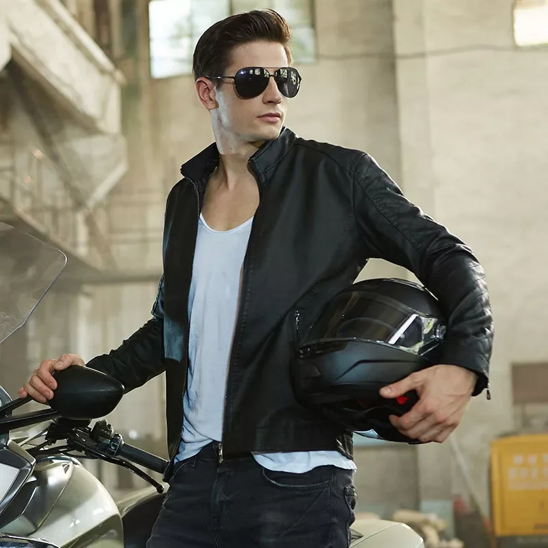 

Free shipping 2022 Brand Spring Autumn Men's Jackets Thin Collar Pure Color PU Leather for Male Youth Locomotive Leather Jac