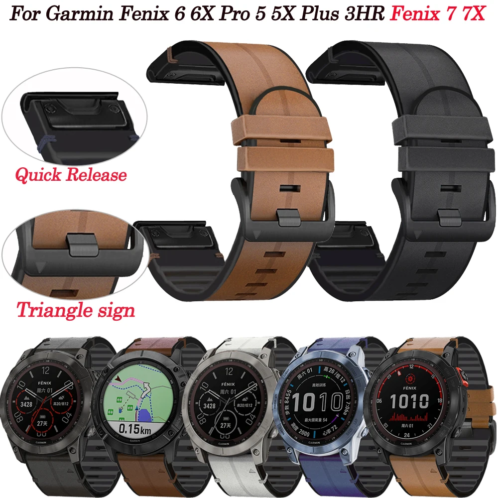 

26 22mm Silicone+Leather Smart Watch Band Wriststrap For Garmin Fenix 7 7X 6 6X Pro 5 5XPlus 3 3HR Bracelet Quick Release Correa