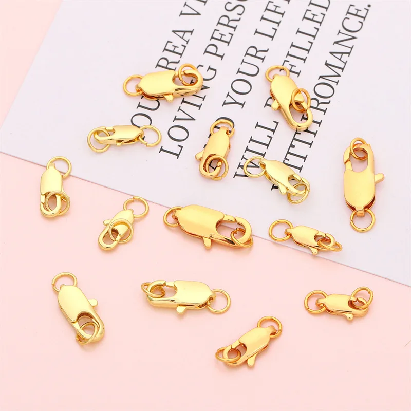 Copper 14K/18K Gold Plated Lobster Clasp Connectors Open Jump Rings For Bracelets Jewelry Making Hooks Accessories Supplies DIY
