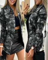 casual women long sleeved cardigan camouflage jacket 2022 spring summer new single breasted pocket design coat