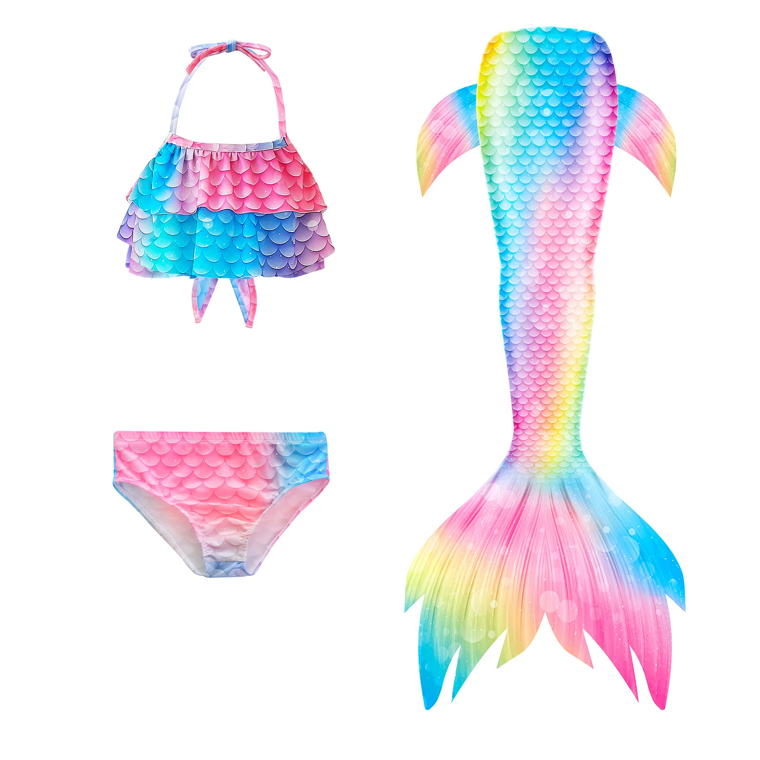 Kids Girls Mermaid Tail Swimwear Costume Cosplay Children Little Mermaid Swimming Fantasy Swimsuit Bikini Dress No Flipper